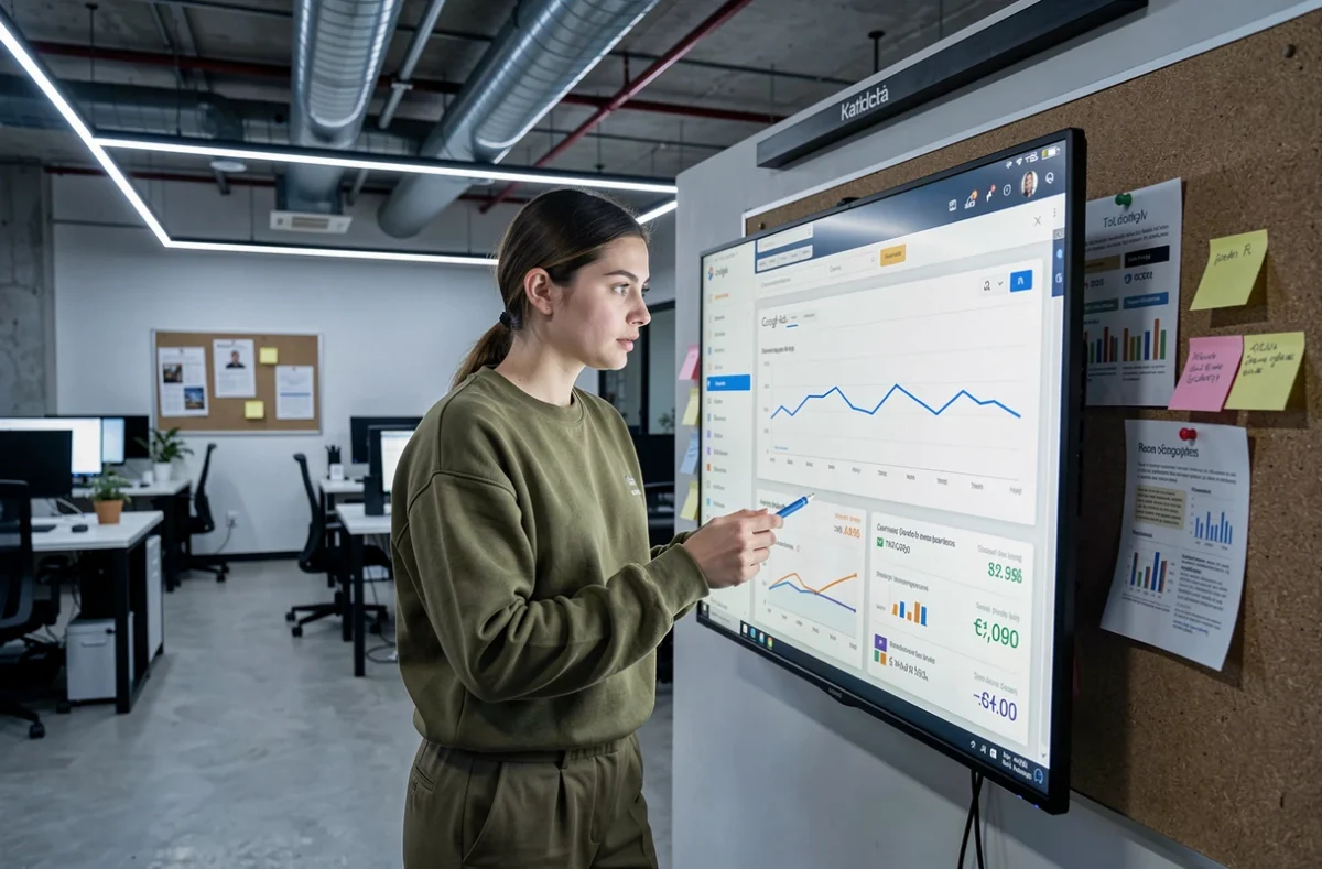 Spécialiste Google Ads de l'agence Katcha analysant des performances publicitaires sur plusieurs écrans
