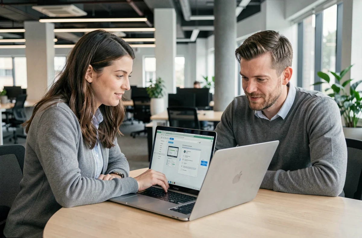 Équipe de développeurs de l'agence Pragmea dans l'Ain collaborant sur un prototype d'application web
