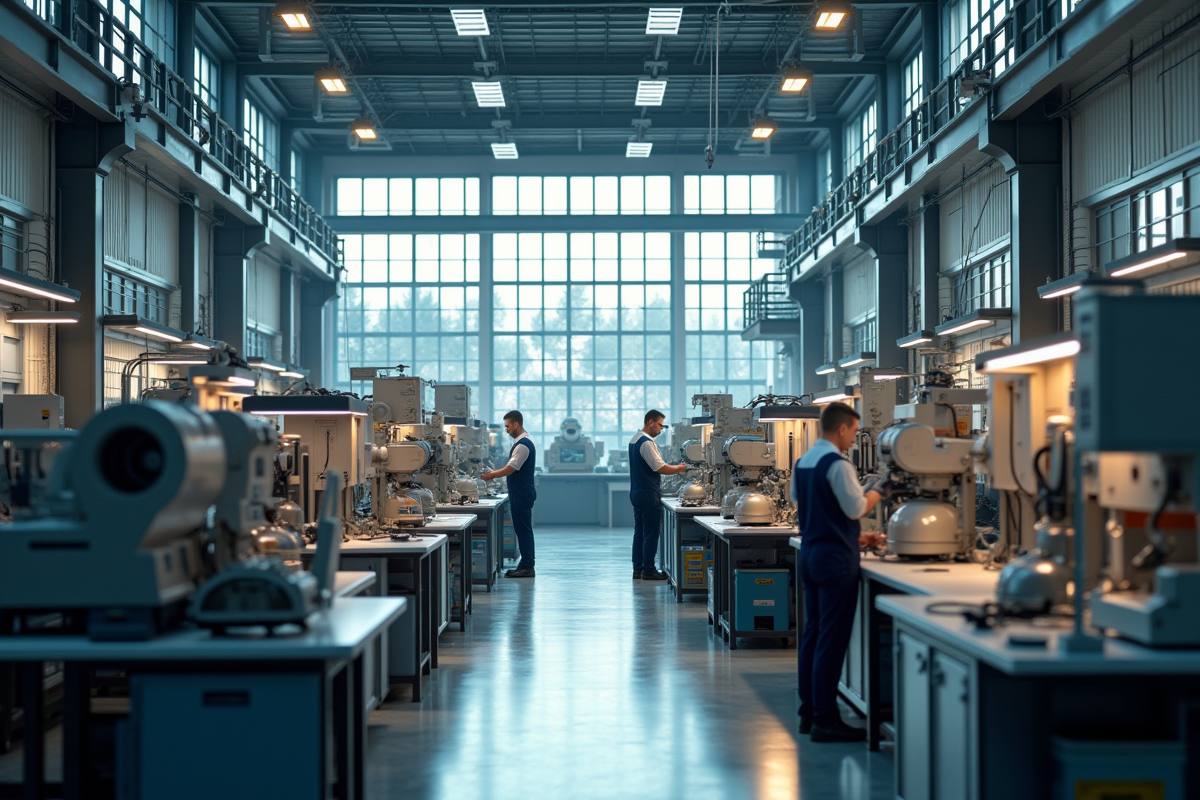 Espace industriel organisé avec machines en fonctionnement