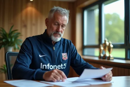 Entraineur en bureau avec documents et logo Infonet5