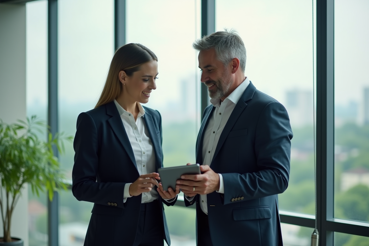 Deux collègues discutant près d