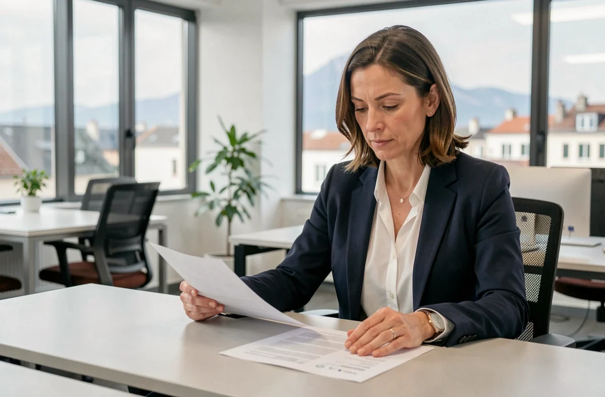 Consultante en portage salarial à Clermont-Ferrand travaillant sur des contrats dans un espace de coworking moderne