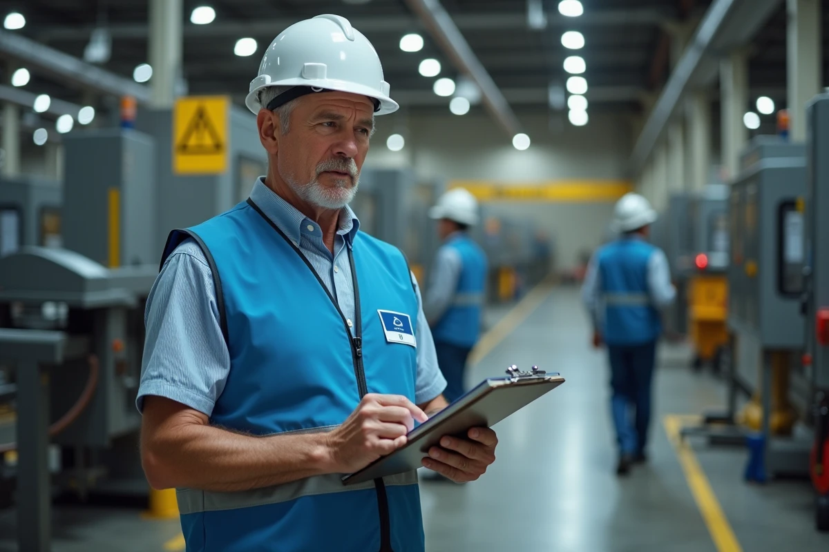 Responsable sécurité effectuant un contrôle prévention alcool sur le lieu de travail en usine