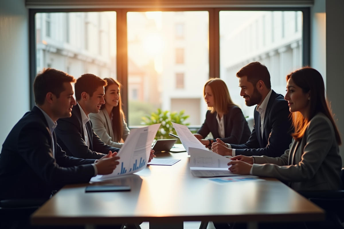 Groupe de professionnels en réunion d'affaires en entreprise