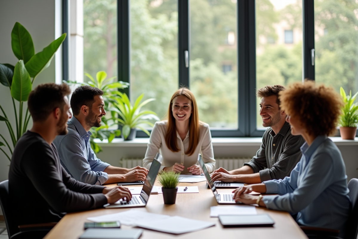 Groupe de professionnels collaborant dans un bureau moderne