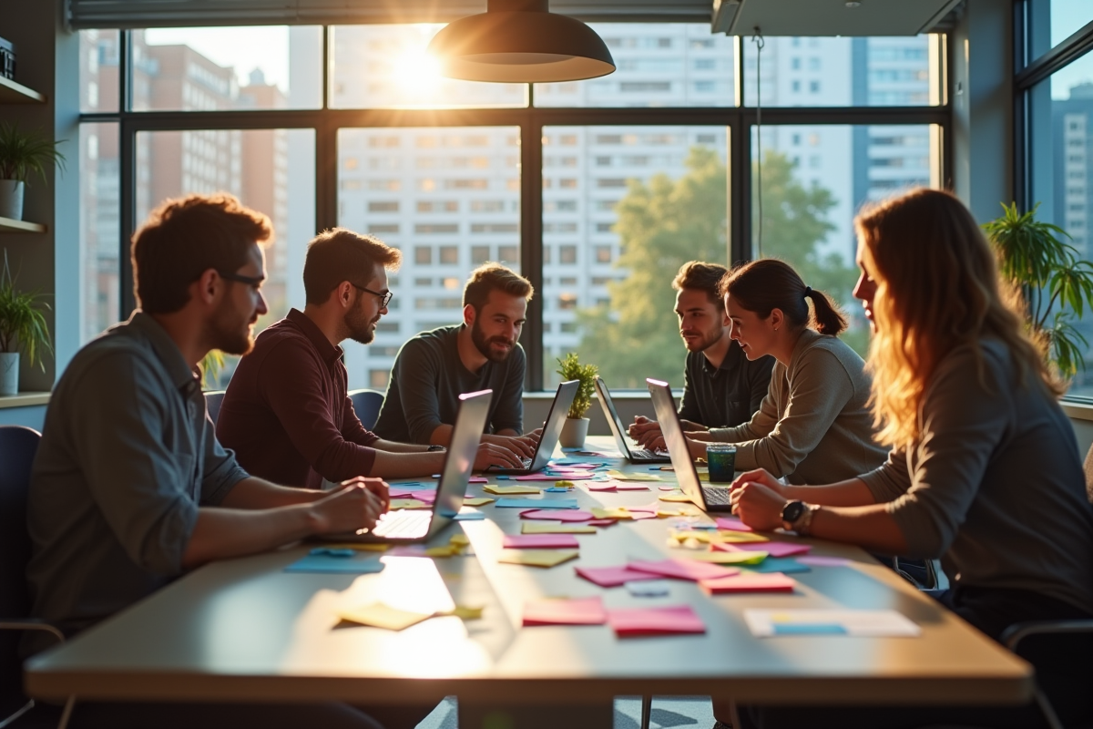 Equipe créative en brainstorming dans un bureau moderne