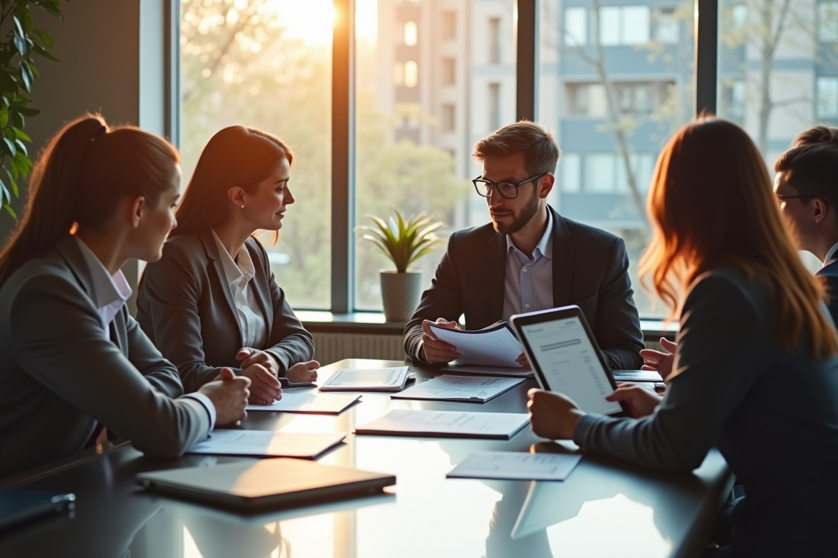 Groupe de professionnels collaborant autour d'une table moderne