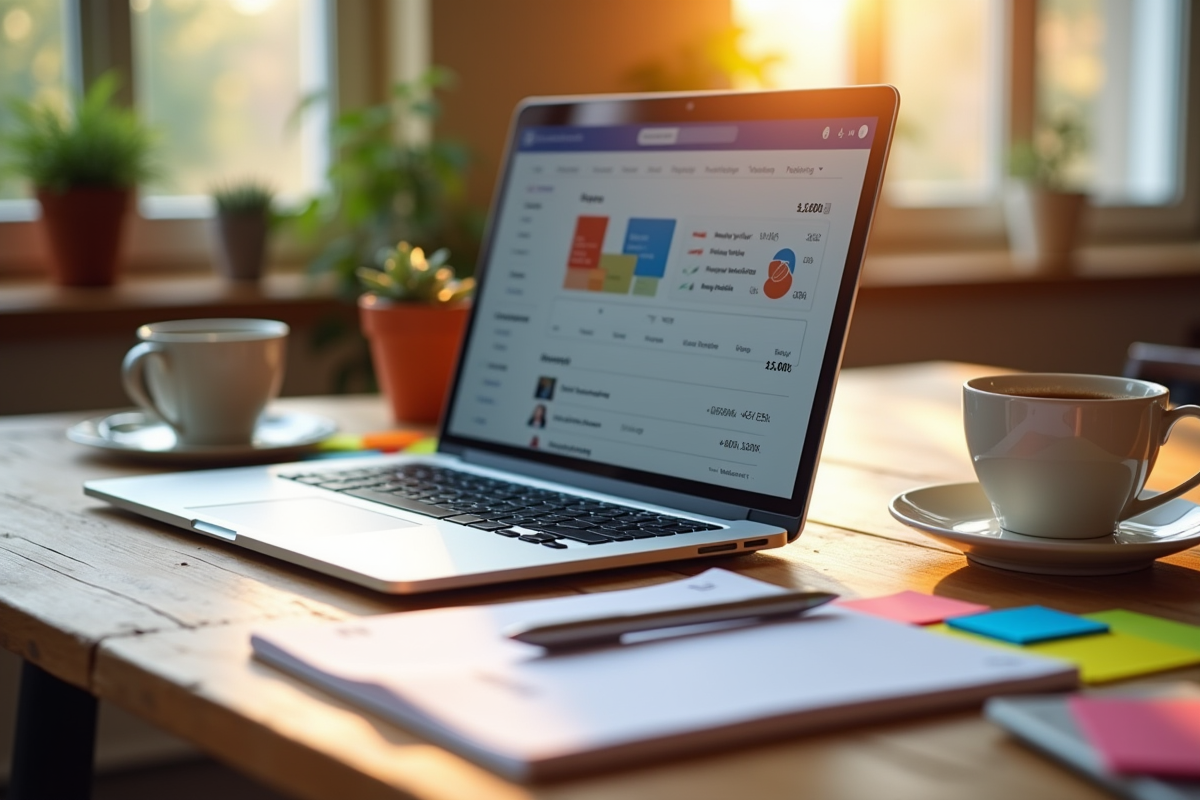 Espace de travail créatif avec ordinateur et notes SEO