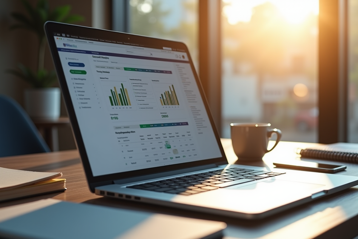 Espace de travail moderne avec ordinateur et gestion des réseaux sociaux