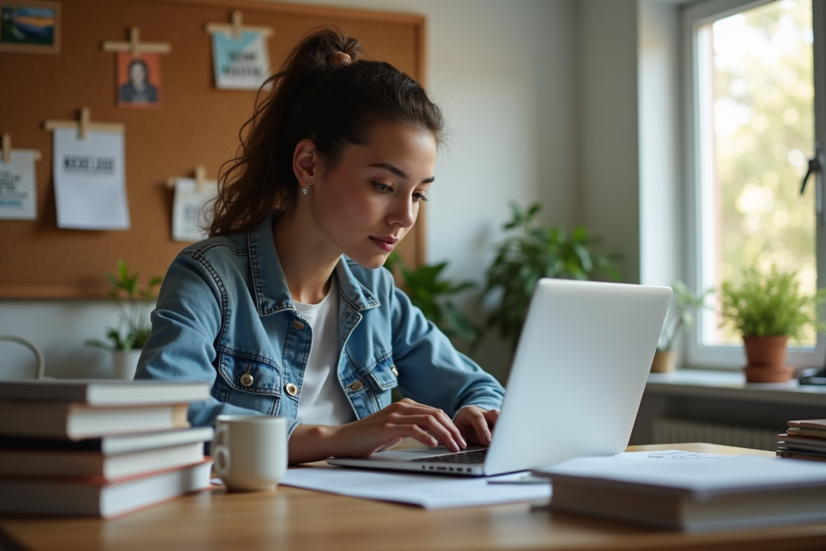 Personne concentrée étudiant des documents de formation à la maison