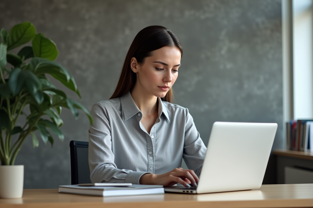 Femme professionnelle gérant des données sur un ordinateur en bureau