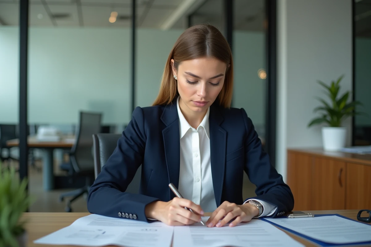 Femme en bureau gérant des dossiers personnels