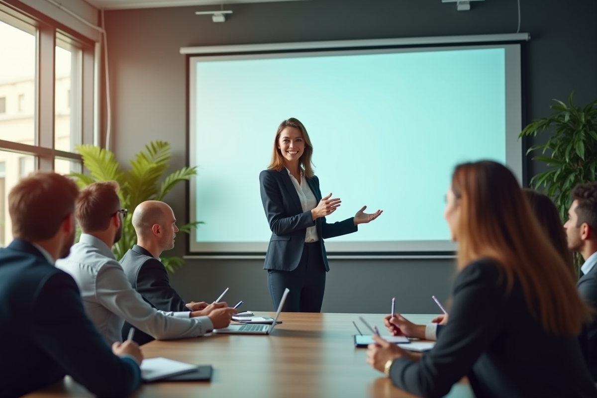 Femme confiante donnant une présentation en réunion