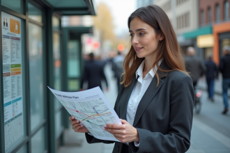 Femme examinant un plan de mobilité en ville