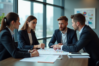 Groupe de professionnels en r&eacute;union d'affaires