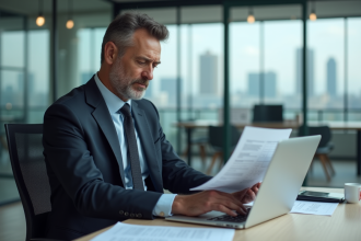 Homme d'affaires en costume dans un bureau moderne