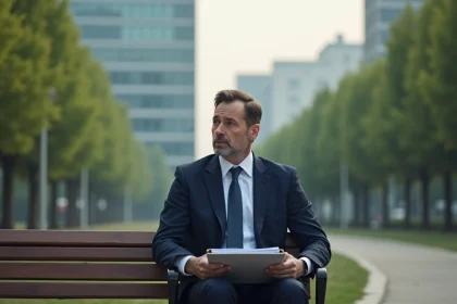 Homme d affaires inquiet assis dans un parc urbain