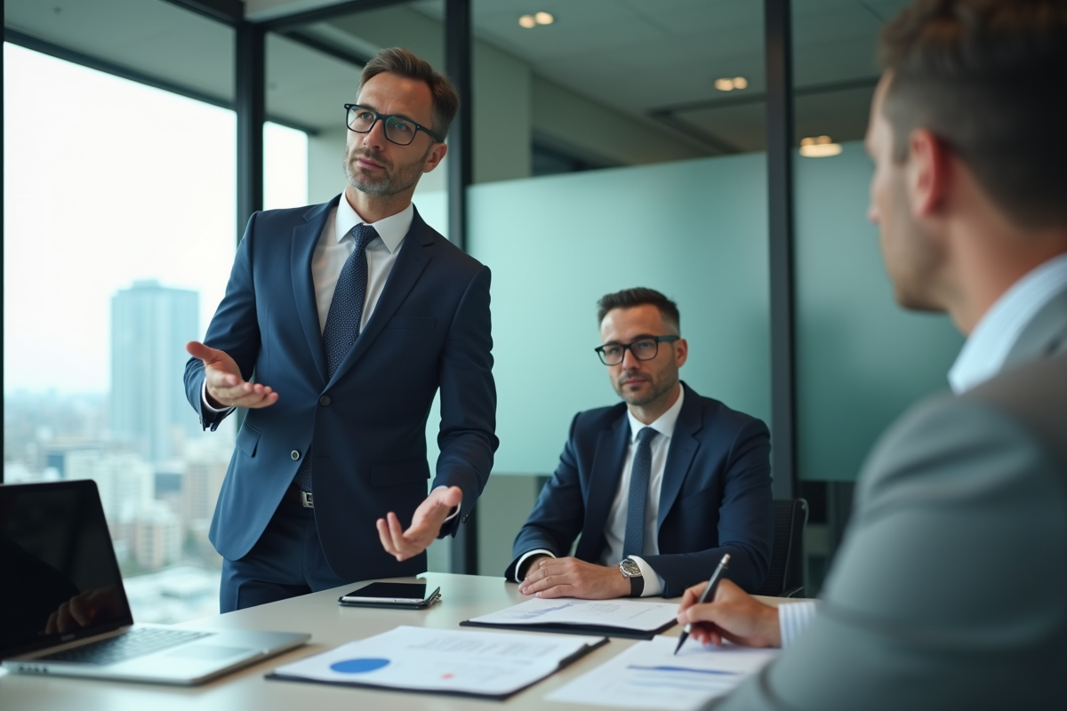 Conseiller fiscal expliquant des documents dans un bureau lumineux