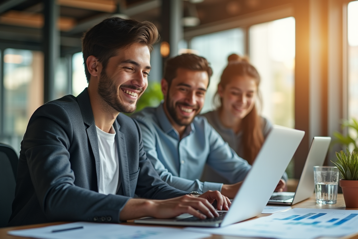 Jeune auditeur analysant des rapports financiers dans un bureau lumineux