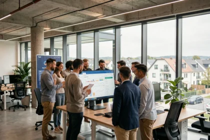 Équipe d'une agence Google Ads en Essonne travaillant sur des campagnes publicitaires digitales dans un bureau moderne