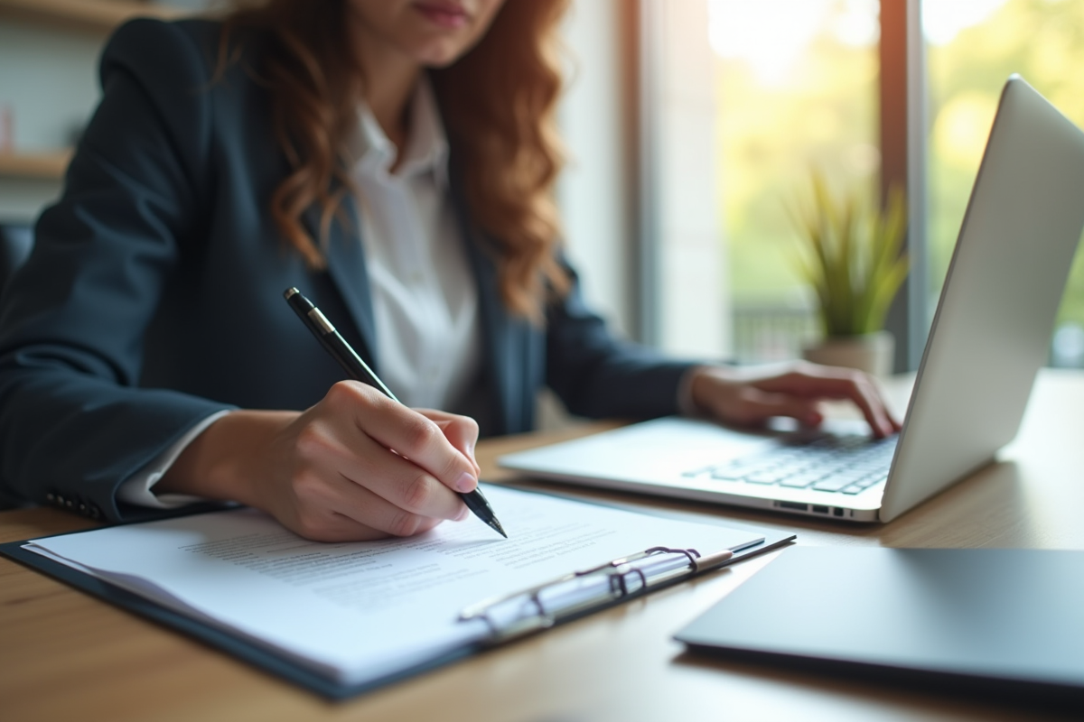 Personne écrivant une lettre à la main avec ordinateur