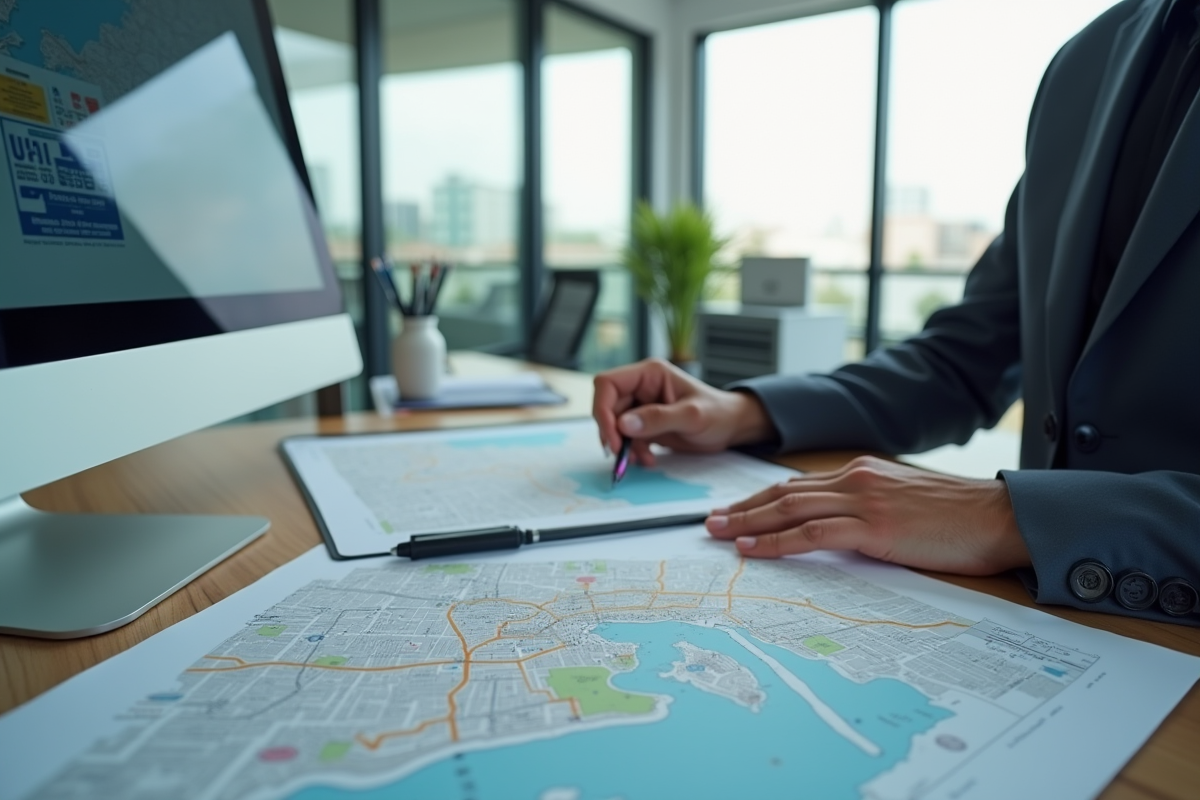 Personne utilisant un ordinateur dans un bureau moderne avec documents légaux