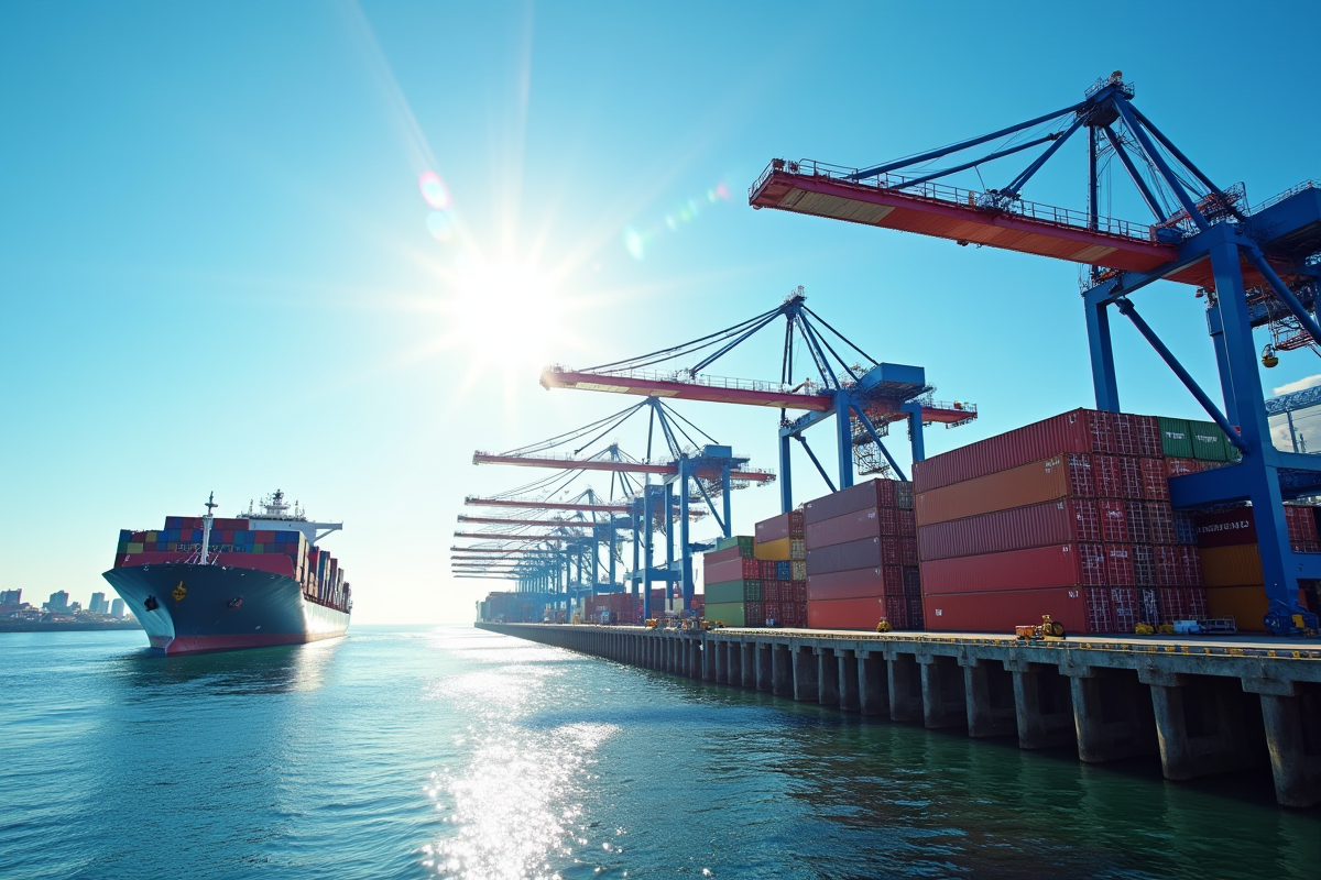 Port moderne avec containers colorés et gruttes pour le commerce mondial