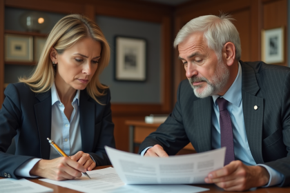Homme et femme en réunion de travail dans un bureau moderne