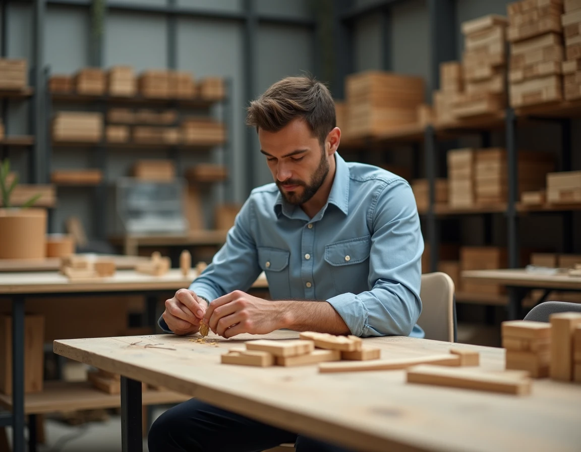 Travailleur en ESAT assemblant des pièces en bois dans un atelier protégé, illustrant le travail adapté et le salaire ESAT
